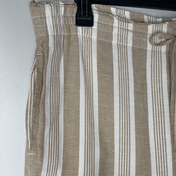 MADEWELL Pants Womens Medium Tan Striped Linen Viscose Crop Drawstring AJ393 - Picture 6 of 11